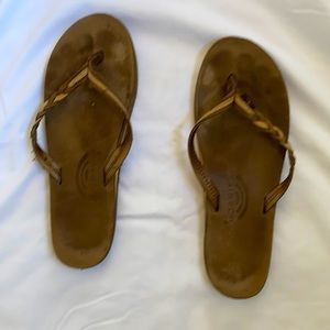 Rainbow Brand braided sandals.  Brown flip flops.